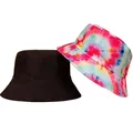 Detailed view of reversible bucket hat featuring solid black and tie-dye designs - Tie-dye Print (CH-7)