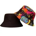 Detailed close-up of reversible bucket hat with solid black and vibrant tie-dye print - Tie-dye Print (CH-6)