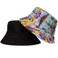 Reversible tie-dye and solid black bucket hat for sun protection - Tie-dye Print (CH-30)