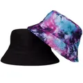 Reversible outdoor bucket hat featuring solid black and vibrant tie-dye patterns - Tie-dye Print (CH-31)