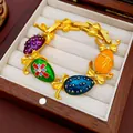 Vintage court style colorful enamel egg bracelet with crystal bow and heart links - Gold Bow Multicolor Egg Bracelet