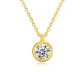 Elegant gold-plated S925 sterling silver necklace with a round Moissanite pendant - Round Diamond Bezel Setting (fddz-136) / Gold