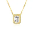 Gold plated S925 silver necklace featuring an emerald cut D color moissanite pendant. - Emerald Surround Diamond (fddz-138) / Gold