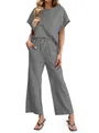 Set estivo da donna a due pezzi a righe grigie con t-shirt e pantaloni a gamba larga - Grigio scuro