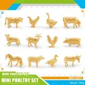 Set of 12 miniature golden farm animal figurines featuring pigs chickens and cows - Golden Poultry Set (BL-1019)