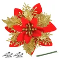 3D three-layer red and gold glitter Christmas flower decoration for tree, 14.5cm with clips - 14.5cm / Rose Gold Red