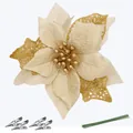 Decorative 3D three-layer champagne gold glitter poinsettia Christmas flower 14.5cm ornament set - 15CM / Gold