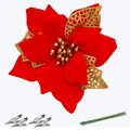 14.5cm 3D glitter poinsettia Christmas tree decoration flower with clips and stems - 15CM / Rose Gold Red