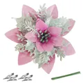 Glittery 14.5cm 3-layer Christmas poinsettia flower with clips and stems for tree decor. - 14.5cm / Pink Silver