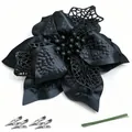 Elegante zwarte 14,5 cm 3D-kerstbloem met glinsterende gaasblaadjes en metalen clips - 15CM / Zwart