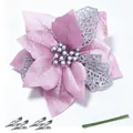 Elegant 14.5cm pink three-layer glitter poinsettia flower with silver clips and stems - 15CM / Pink