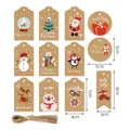 Set of assorted Christmas gift tags with various cartoon patterns and dimensions - S618 Various Shapes - 48 Tags + 50 Natural Jute Ropes