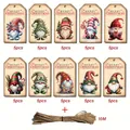 Set of 50 Christmas gnome gift tags with 10 meters of natural twine for decoration - S885 Gnome Illustration - 50 Tags + 50 Natural Jute Ropes