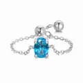 Adjustable silver chain ring with a vibrant oval blue zircon center stone - Adjustable / Silver-Oval-Blue Zirconia