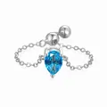 Adjustable silver chain ring with a pear-shaped blue zircon stone - Adjustable / Silver-Pear-Blue Zirconia