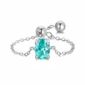 Adjustable silver-tone chain ring featuring an oval turquoise zircon gemstone for women - Adjustable / Silver-Oval-Paraiba Color