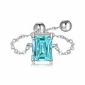 Adjustable S925 sterling silver chain ring featuring a large rectangular cyan zircon - Adjustable / Silver-Emerald Cut-Paraiba Color