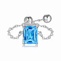 Adjustable 925 sterling silver chain ring with emerald cut blue zircon gemstone - Adjustable / Silver-Emerald Cut-Blue Zirconia