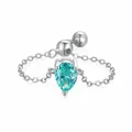 Adjustable silver chain ring featuring a brilliant pear-cut cyan zircon teardrop - Adjustable / Silver-Pear-Paraiba Color