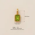 Green square peridot birthstone pendant charm in gold-plated stainless steel setting - August Birthstone Pendant (Gold)