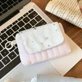 Pink and white quilted star pattern pencil case with snap closure - Storage Pouch / Pink