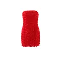 Elegante rode strapless nauwsluitende mini-jurk met prachtige 3D rozenbloem applicatie - S / Rood