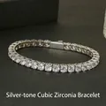 Elegant 316 stainless steel tennis bracelet with round sparkling white cubic zirconia - 3mm*17cm / Steel