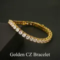 Elegant golden stainless steel tennis bracelet inlaid with sparkling cubic zircon stones - 4mm*19cm / Gold