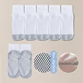 White children's cotton socks with non-slip silicone grippers and breathable mesh panels. - 8mo-2yr XS (Foot 9-12cm) / Non-slip Mesh Elastic Mid-Tube Contrast Socks / Gray