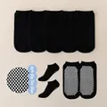 Children's black ankle socks featuring anti-slip white glue dots for enhanced floor safety. - 8mo-2yr XS (Foot 9-12cm) / Non-slip Flat Black-White-Gray Ankle Socks / Black