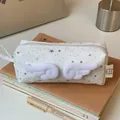 White star pattern cosmetic bag with plush wings decoration for portable SKU storage - Pencil Case (White Wings) / White