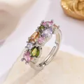 Adjustable silver open ring featuring vibrant multi-colored water-drop zirconia crystals - Adjustable Open / Mixed Color (White Gold)