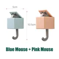 Set of two cute blue and pink squirrel cartoon adhesive wall hooks for keys and hats - Pink Mouse + Blue Mouse (Boxed)
