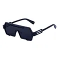Futuristic steampunk irregular sunglasses featuring oversized black geometric frames for men and women - Black Frame Grey Lens