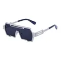 Futuristic steampunk sunglasses with silver irregular frames and black shield lens - Silver Frame Grey Lens