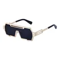 Premium steampunk irregular sunglasses with metallic gold frame and dark one-piece lenses - Gold Frame Grey Lens