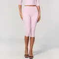Lichtroze yoga-capri van geborstelde stof met hoge taille, nauwsluitende sportlegging - S / Kersenbloesemroze