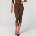 Bruine yoga capri legging met hoge taille van geborstelde stof voor fitness en sport - S / Chocoladebruin