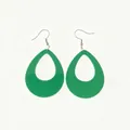 Close-up view of vibrant green teardrop acrylic earrings featuring a smooth glossy finish. - Dark Green