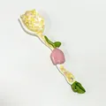 Handmade ceramic dessert spoon with pink tulip flower relief and yellow floral patterns - Tulip - Pink Tulip