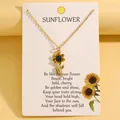 Élégant collier avec pendentif tournesol doré et carte avec message inspirant - 02 Collier Tournesol Or KC (Avec Carte)