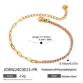 Pink heart zircon and gold-tone stainless steel paperclip chain bracelet jewelry - Pink Heart Zirconia Paperclip Chain Style (JDBW2403021-PK)