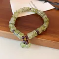 Élégant bracelet en acrylique vert style bambou avec accents violets et cordon élastique - Style Nœud de Bambou Vert Clair / Vert