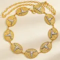 Elegant gold chain belt with embossed silver bull head skull medallions in Western style - Gold Bull Head Carved Oval Style (2229)
