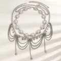 Silver-toned ethnic style waist chain with sun patterns and dangling tassel detail. - Silver Ethnic Multi-layer Tassel Style (2217)