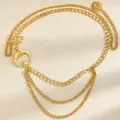 Elegant gold celestial multi-layer waist chain belt with moon and sun charms for women - Gold Star and Moon Pendant Tassel Style (6676)