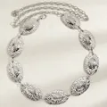Elegant silver hammered oval waist chain belt for dresses bohemian style metal link jewelry - Silver Hammered Texture Oval Style (10629)