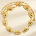 Elegant gold-tone waist chain belt with hammered textured oval plates for women. - Gold Hammered Texture Oval Style (10523)