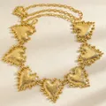 Elegant gold metal waist chain belt featuring textured heart plates for women - Gold Hammered Edge Heart Style (5154)