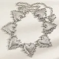 Adjustable silver heart-shaped metal waist chain for women with hammered texture - Silver Hammered Edge Heart Style (6368)